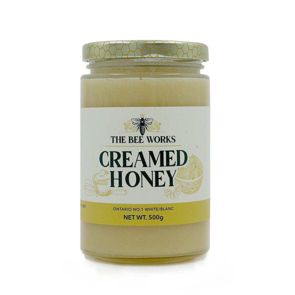 The Bee Works 500g Creamed Honey. Front View.